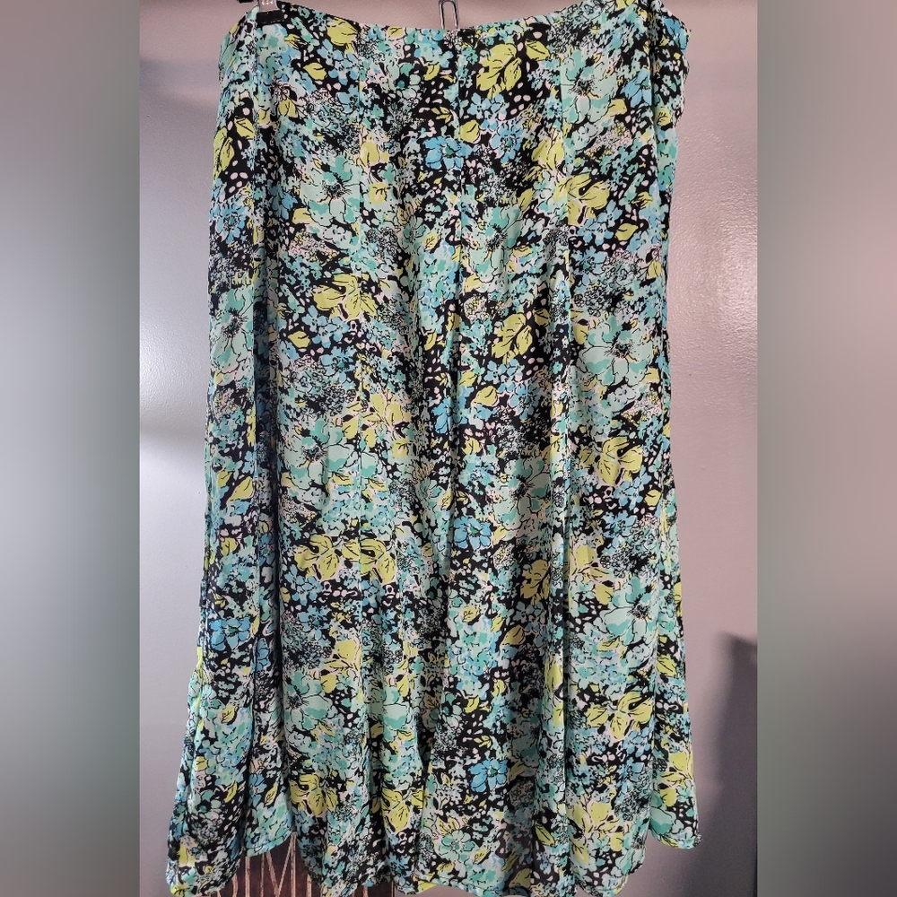 Christopher & Banks Black and Yellow Tiered A-Line Midi Skirt